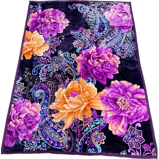 Almina Decke 160x220cm 1 Person Lila Blumen Tagesdecke Kuscheldecke Wohndecke Fleecedecke Bettdecke Motiv 4