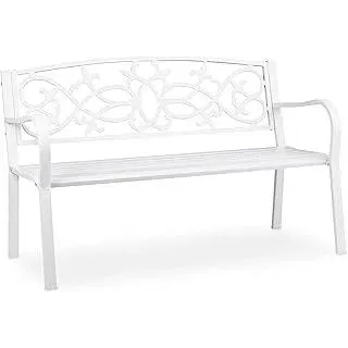 Gartenbank, nostalgisch, 2 Sitzer, wetterfest, Gusseisen & Stahl, Premium Sitzbank, HBT: 78x124,5x58 cm, weiß