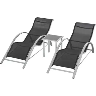 Outsunny Gartenliege mit Tisch, 59L x 169B x 66H cm, Metall,Mesh, Schwarz+Silber , Kunststoff , 59x66x169 cm , Gartenmöbel, Gartenliegen