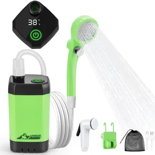 WADEO Tragbare Campingdusche Akku mit Pumpe, Camping Dusche mit wiederaufladbarem 6000-mAh-Akku, Mobile Duschen Außenduschen mit Duschkopf, für Camping Reisen Garten Wandern Autowaschen (Grün, Typ C)