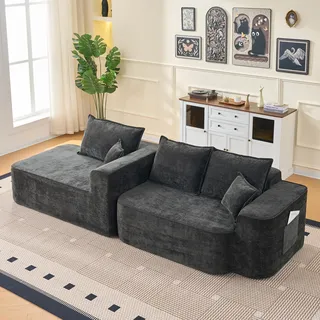 STILVORA Ecksofa L-Form mit Chaiselongue, Sofa XXL-Tiefsitz und flexibles Modul-System, Wohnlandschaft ideal für Wohnzimmer und Familien, Black ,Chenille - Schwarz