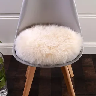 HC&WT Rundes Schaffell Sitzkissen, Luxuriöses Fell Stuhlkissen Superweicher Autositzüberzug rutschfeste Naturwollteppiche Schreibtisch Stuhlhocker Kissen (Beige,Durchmesser 60 cm)