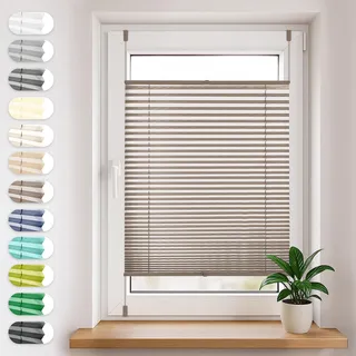 Sonello Plissee Klemmfix ohne Bohren 80cm x 140cm Braun Plisseerollo | Klemmrollo, Sonnenschutz für Tür & Fenster, Blickdicht, Sichtschutz, Fensterrollo, Fertigplissee Rollo - einfache Montage