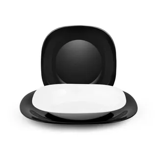 H&H Geschirr-Set 18-teilig quadratisch Schwarz/Weiß