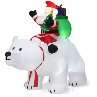 FANTASK 200cm aufblasbarer Weihnachtsmann auf Eisbär, LED Weihnachtsdekoration mit wackelndem Kopf, Weihnachtsbeleuchtung inkl. Gebläse und Montagezubehör