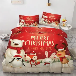 Bettwäsche-Set 200x200 cm 3-teilig Mikrofaser Pinguin Fuchs 3D Motiv mit Reißverschluss