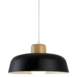 HJXDtech ⌀30cm Pendelleuchte Esstisch, Moderne Bunt Hängeleuchte aus Metall & Holz E27-Fassung, Höhenverstellbar Hängelampe für Küchen, Esszimmer, Schlafzimmer & Wohnzimmer (Schwarz)