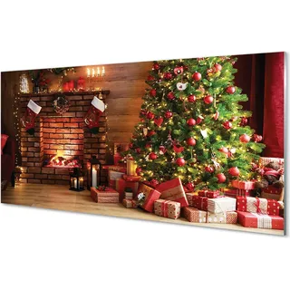 Glasbilder 120x60 Wandkunst Kamin Geschenke Weihnachtsbaumbeleuchtungen - Schwarz