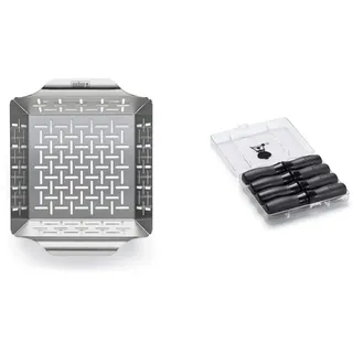 Weber 6481 Deluxe Gemüsekorb 19x24 cm, Grillkorb, für Fisch, Fleisch und Gemüse, aus Edelstahl & 6489 Maiskolbenhalter-Set, 8 Stück, Picknick, Grillen, Gartenparty