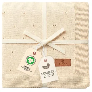 DIKOS Babydecke Sommer leicht 75×100 cm – atmungsaktive Strickdecke aus feiner Bio Baumwolle (GOTS & Oeko-TEX® 100) – Ajour Strick – luftig & weich – Naturbeige – Geschenk zur Geburt & Babyparty