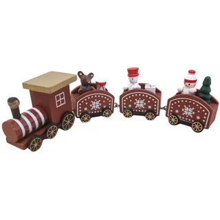 Holz-Zug 4-teilig: Weihnachtsdeko Figur, Deko Weihnachten, Advent & Winter, Weihnachtsfiguren, Dekofigur Miniatur Innen, Holzdeko mit Scheemann, Tannenbaum & Weihnachtsmann, Dekoration Rot, 19,5 cm