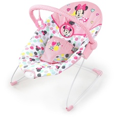 Bright Starts - Disney Baby, Minnie Mouse Spotty Dotty, Babywippe mit Vibrationen, maschinenwaschbarem Sitzpolster, rutschfesten Füßen, 2 Hängespielzeugen, 0-6 monate