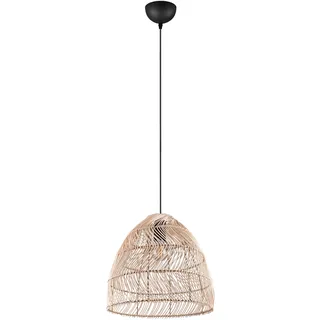 Reality Leuchten Pendelleuchte Rike R31131036, Metall Schwarz matt, Schirm Rattan naturbelassen, exkl. 1x E27