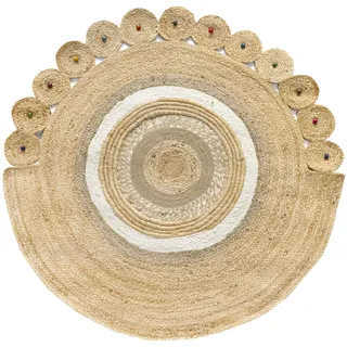 Hamid - Jute Teppich Runden, Beirut, 100% Weiß und Natur, Jutefaser Handgewebt, Weicher Teppich und Hohe Festigkeit für Wohnzimmer, Esszimmer, Schlafzimmer, FlurTeppich - (120x120cm)