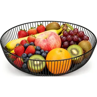 HATANSE Obstschale Schwarz 28 x 8cm Obstschalen Metall Obstkorb Modern Draht Obstkorb Kreisförmiges durchbrochenes Design für Gemüse Obst Brot