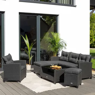 di volio Gartenmöbel DALMIA Schwarz, Outdoor Lounge Set mit Couchtisch für 6 Personen, Gartenlounge aus wetterfesten Materialien, für Terrasse & Balkon - Grau