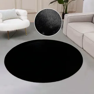OTTO home Fellteppich "Balu, Kunstfell Teppich, Modern" rund 20 mm Höhe Kaninchenfell-Haptik, Langflor, Schlafzimmer, Wohnzimmer, Kinderzimmer, schwarz