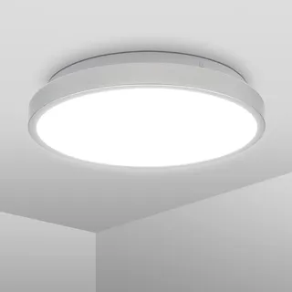 B.K.Licht - 12W, 1200lm, LED Deckenleuchte, Lampe, Badlampe, Badezimmerlampe, Küchenlampe, Feuchtraumleuchte, 29x7 cm, Silberfarbig