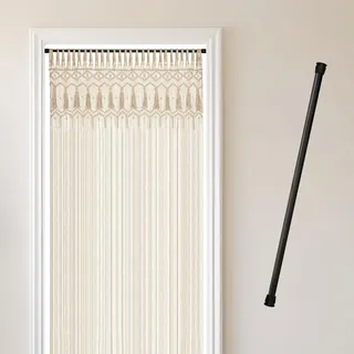 Cozyor Makramee Boho Vorhang mit Stange 70-120 cm ohne Bohren Türvorhang Fenstervorhang 132x200cm Raumteiler, Wandbehang & Deko beige, Hochzeit, Wohnzimmer Handmade