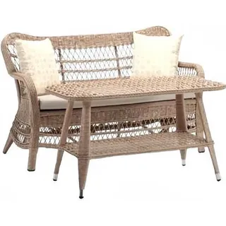 Hochwertig Luxus Beige Gartenmöbel Rattan Moderne Sofa 2 Sitzer Couchtisch - Beige