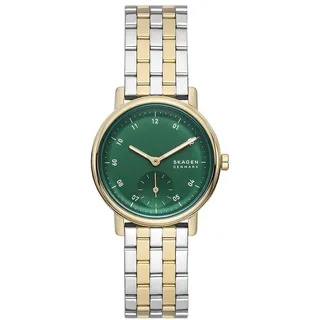 Skagen Kuppel Uhr für Damen, Quarzwerk mit Edelstahl- oder Lederarmband, Silberton und Grün, 32MM