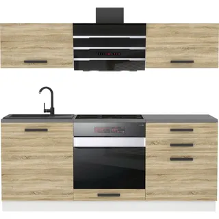 Belini Küchenzeile Küchenblock Sophia - Küchenmöbel 180 cm Einbauküche Vollausstattung ohne Elektrogeräten mit Hängeschränke und Unterschränke, ohne Arbeitsplatten, Sonoma-Eiche - Beige