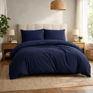 Komfortec Premium Bettwäsche 240x220 mit 2 Kissenbezug 40x80 cm Set aus Gebürstetes Mikrofaser - DunkelBlau