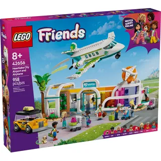 LEGO Friends Heartlake City Flughafen mit Flugzeug, Bauset mit Spielzeug Flieger, Taxi und Gepäckwagen, 7 Minifiguren der Caraktere, Baby und Hund, Geschenk für Mädchen ab 8 Jahren 42656
