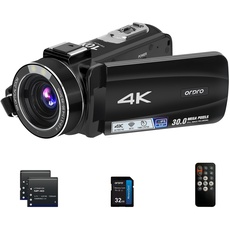 ORDRO 4K Videokamera Camcorder Ultra HD Camcorder mit 10-Fach Optischem Zoom & 120-fachem Digitalzoom, WiFi Vlogging Auto Focus Digitalkameras mit 32GB SD Karte