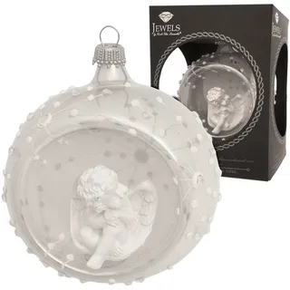 Krebs Glas Lauscha Weihnachtskugel mit Engel Weiß 1-tlg. 8cm