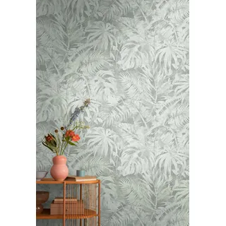 Livingwalls Fototapete mit Palmenblätter-Design in Grau, Grün - Florale Vliestapete 8,80 m x 0,53 m Natur-Motiv by COSMOPLITAN - 791456