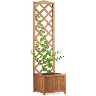 Relaxdays Rankkasten Holz, Garten Pflanzkübel m. Rankgitter, 25 L Pflanzkasten, 150 cm Rankhilfe wetterfest, natur