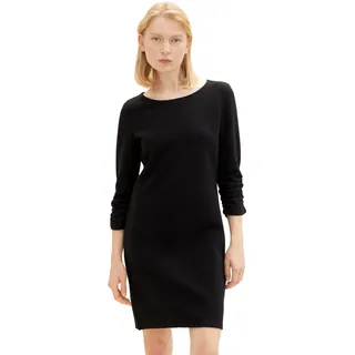 Tom Tailor Denim Damen Basic Kleid mit Raffarm, 29999 - Black, XXL