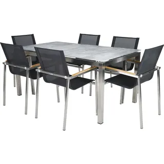 greemotion Gartenmöbel Set 6 Personen Sydney Silber / Grau inkl. Tisch - Silber, Grau