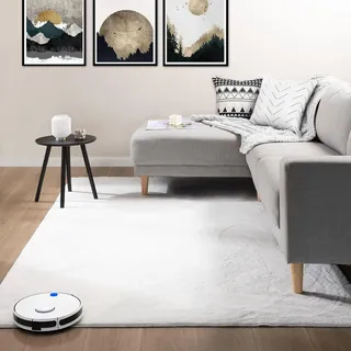 VIMODA Teppich Wohnzimmer Schlafzimmer, Kurzflor, flauschig weich, rutschfest/Anti-Rutsch, waschbar bis 30°C, Felloptik, für Fußbodenheizung geeignet,Farbe:Creme;Maße:200x280 cm