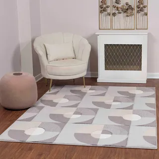 Livabliss Albi Teppich Boho für Wohnzimmer und Schlafzimmer 120x170 cm - Geometrisches Muster, Skandinavisch Modern in Weiß, Grau und Beige