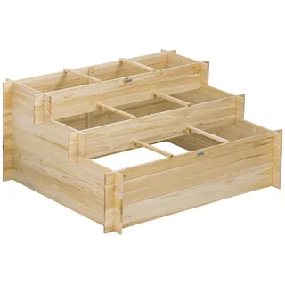 Outsunny Hochbeet, 3-stufige Blumenkasten, für Garten, Balkon, Tannenholz, Natur , Fichtefarben , Holz , 100x54x117 cm , Gartenzubehör, Hochbeete