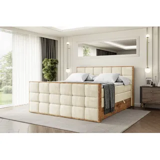 ALTDECOR Boxspringbett mit Matratze und Lattenrost, Topper, Fußteil,Polsterbett mit Bettkasten, Bett mit Stauraum H3- und H4- Matratze, Doppelbett -LOLLI2-Z KING-160x200 - Beige Monolith - Beige