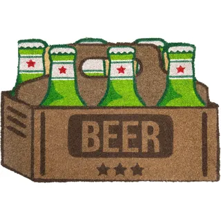 Fisura - Fußmatte außen Bier aus Kokosnuss mit Rutschfester PVC-Rückseite. Lustige Welcome Fußmatte. Handbemalt. Größe: 70 cm x 40 cm. Grün