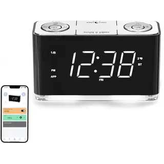 iTOMA Radiowecker, Wecker mit Bluetooth, große LED-Anzeige, FM-Radio, Dual-Wecker, USB-Ladeanschluss, Nachtlicht, Auto-manueller Dimmer, Snooze, Sleep Timer (Weiß LED, 507)