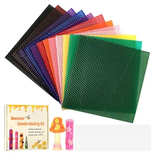 Fentar Bienenwachskerzen Selber Machen set, 12 Farben Bienenwachsplatten für Kerzen mit Einem Docht, 100% Natürliche Wachsplatten für Kerzen, Bienenwachsplatten zur Herstellung von Bienenwachskerzen