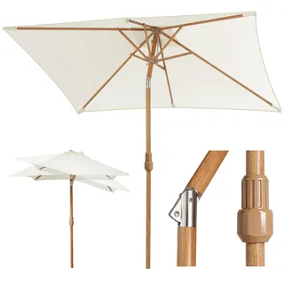 Sekey Sonnenschirm Rechteckig 200x150 cm Holzoptik, 180g/m2 Polyester UV50+, Sonnenschirm Balkon mit Eisenmast 38mm & 6 Stahlstreben, Kurbel-Seilzug, für Garten Balkon Terrasse
