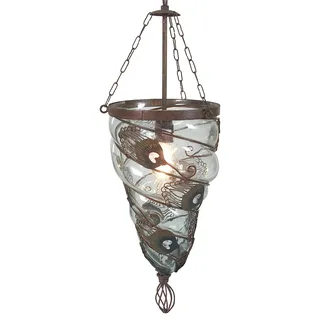 Pendelleuchte - Glas-Pendelleuchte "ORIENT", Hängelampe im Orientalischer Stil, ausMetall und Glas in klar/transparent, 150 cm hoch, Maße 24 x 24 cm, E14-Fassung - Transparent