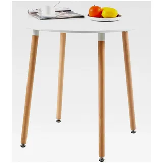 Gartentisch, Balkontisch aus Holz, runder Esstisch für den Außenbereich, 80x80cm, Weiß