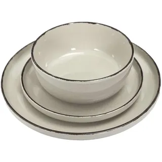 HOME DECO FACTORY, KA0444, 12 Piece Dinnerware Set in Beige Stoneware, Deep, Flat and Dessert Plates, Artisanal Design, Durable and Practical, Easy Maintenance, Size: 12Pcs, Color: Beige