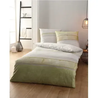 Kaeppel Mako Satin Bettwäsche Gestreift Radiance Lind 135x200 cm - Grün