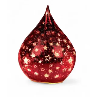 Formano LED Deko Farbglas Tropfen Sterne Rot 25 cm Glasleuchte Crackle-Optik + Timer (6h an/18h aus) Batteriebetrieben. - Stimmungslicht für Winter & Weihnachten Dekoleuchte für gemütliches Zuhause