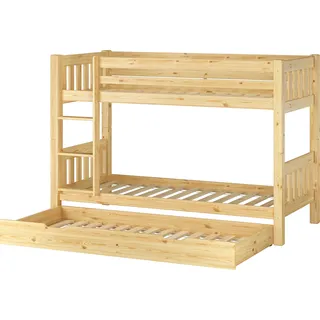 Kinderetagenbett massiv Kiefer Kinderzimmer Stockbett Hochbett Zubehör wählbar V-60.06-09Rollrost und Gästebettkasten inkl. - Naturbelassen