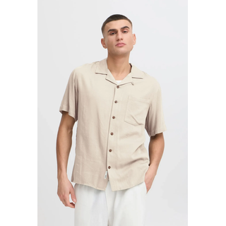 Kurzarmhemd SOLID "Kurzarmhemd SDPablo", Herren, Gr. XL, N-Gr, beige (oatmeal), Obermaterial: 100% Viskose LENZING ECOVERO CV LenzEcov., Hemden Kurzarmhemd