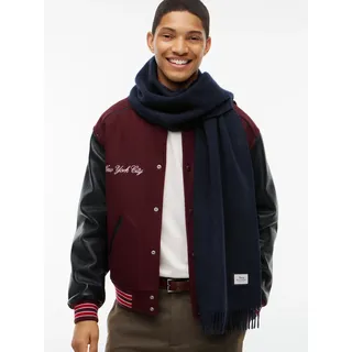 Tommy Hilfiger Wollschal aus reiner Wolle mit Logo und Fransen, space blau